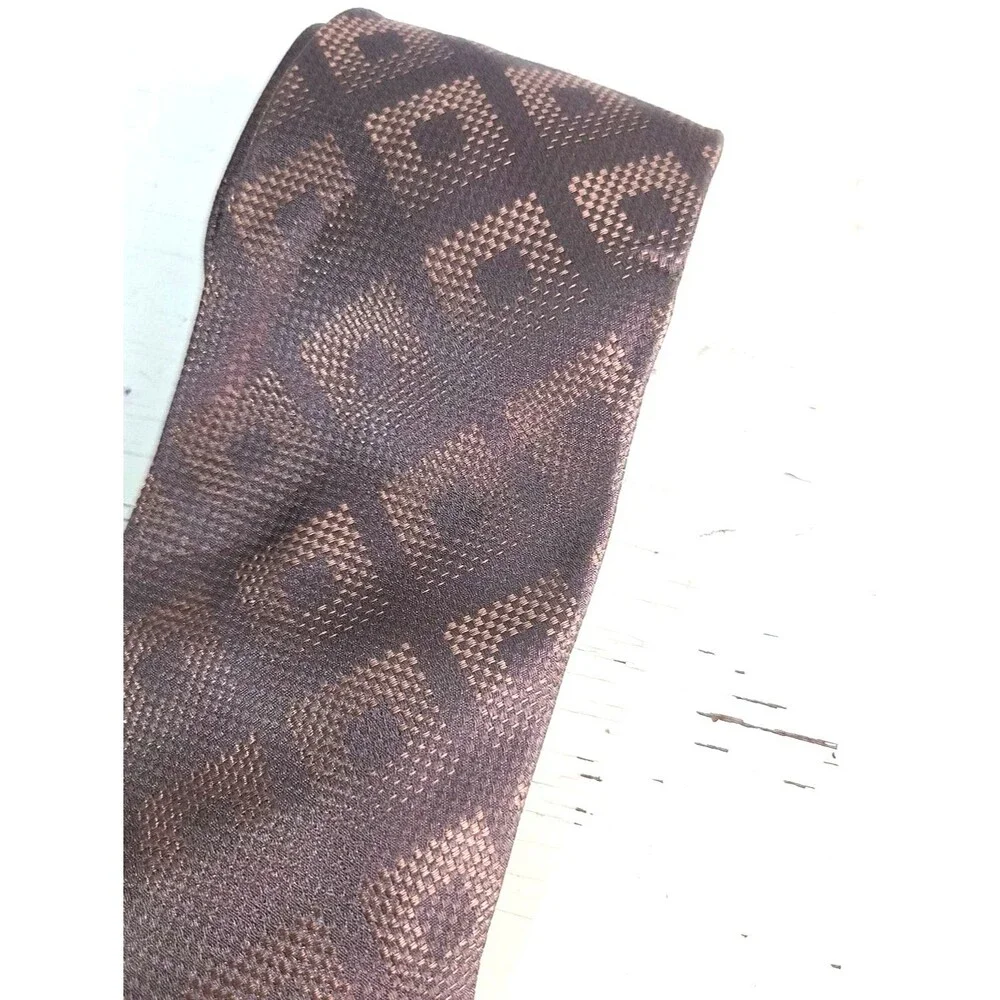 Versace Silk Tie Brown Geometric Medusa Logo Italy Designer Luxury Necktie Class